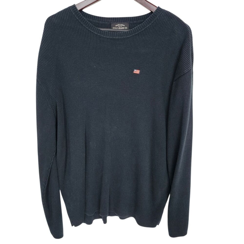 Vintage Polo Jeans Co Ralph Lauren Sweater Mens XL Blue Ribbed Knit Cotton Japan